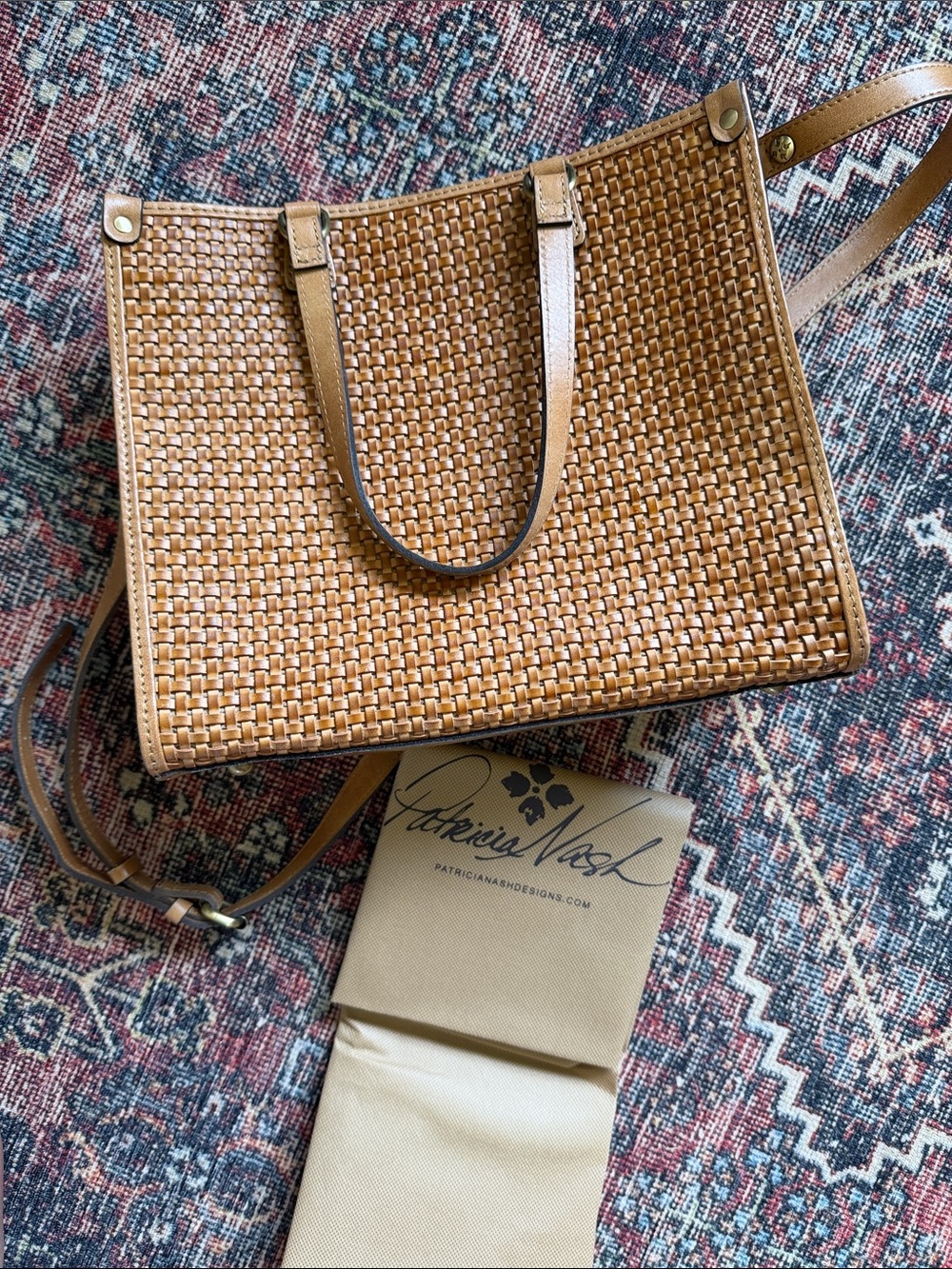 NEW Patricia Nash Leather Purse Woven Ava Tote Bag in Sand Brown Tan